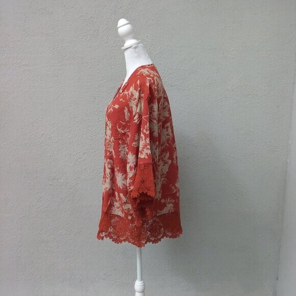 Urban Outfitters Kimchi Blue Kimono Size Med Rust Boardwalk Floral Lace Preppy - Picture 4 of 7